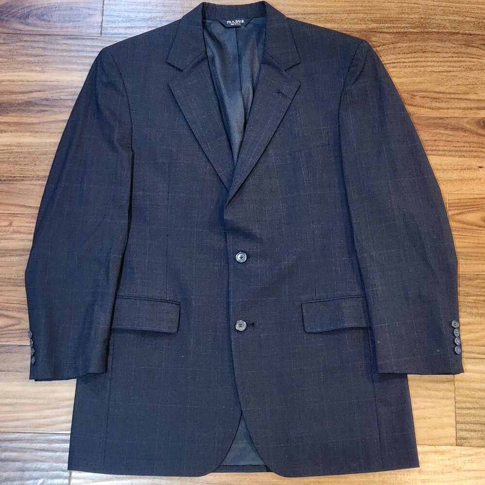 Jos A Bank Sport Coat Jacket Mens 42L Gray Glen Plaid Wool Made In USA Vintage